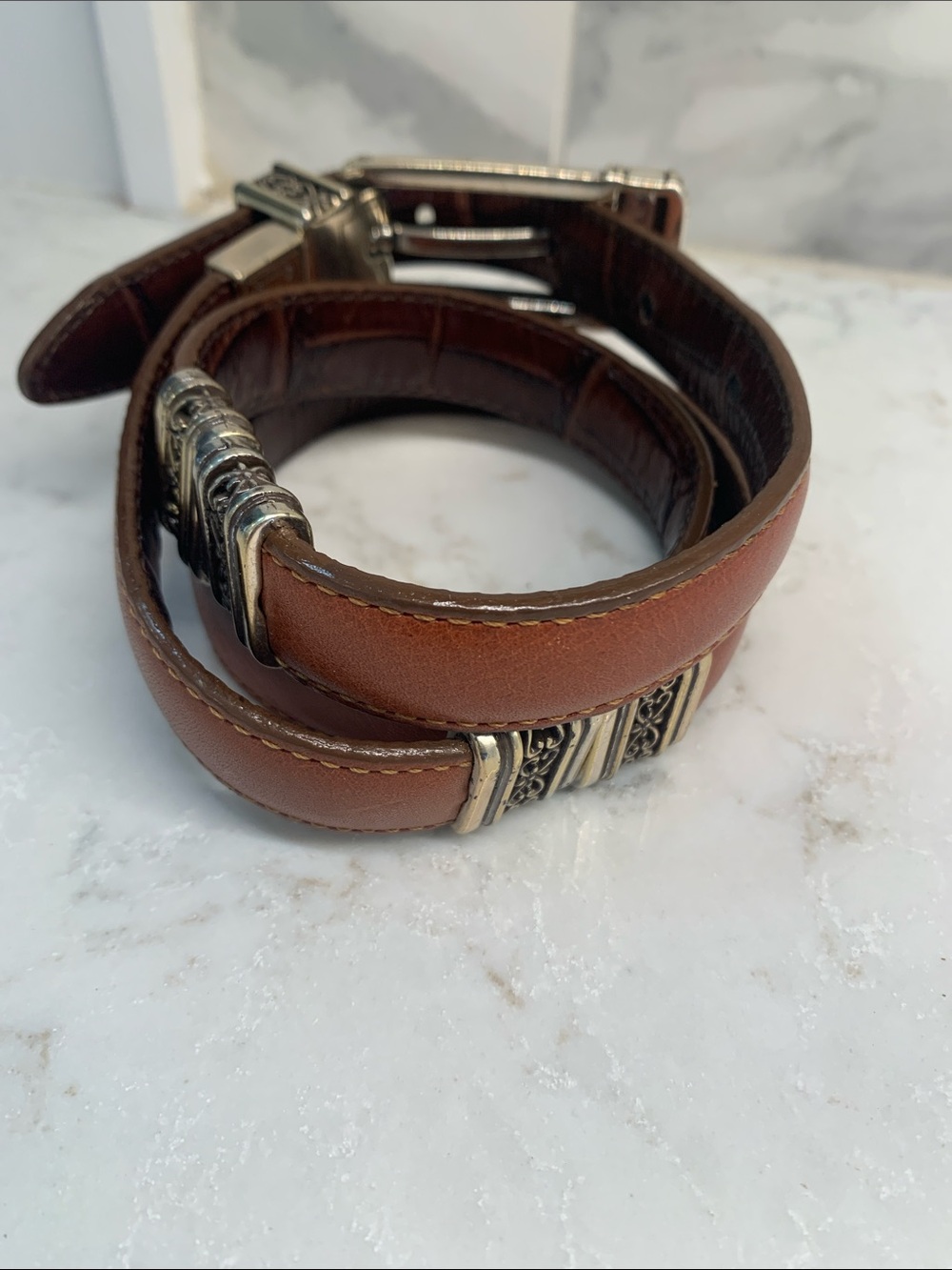 Brighton Reversible Brown Leather Belt with Ornate Silver Buckle Size M 30 - Picture 3 of 6